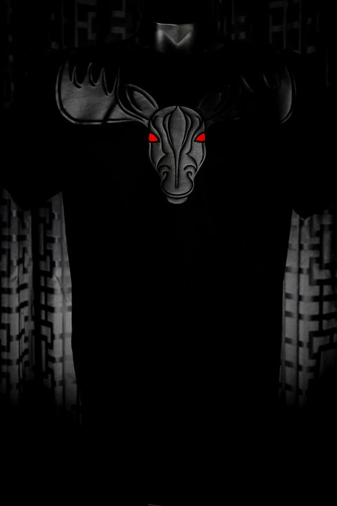 Moose Glossy on Black: Wild Luminescence in Elegant Silhouette