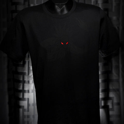 Noir et Noir Feathered Snake (Quetzalcoatl) Black on Black Matte Print Front T-Shirt view Backlit background